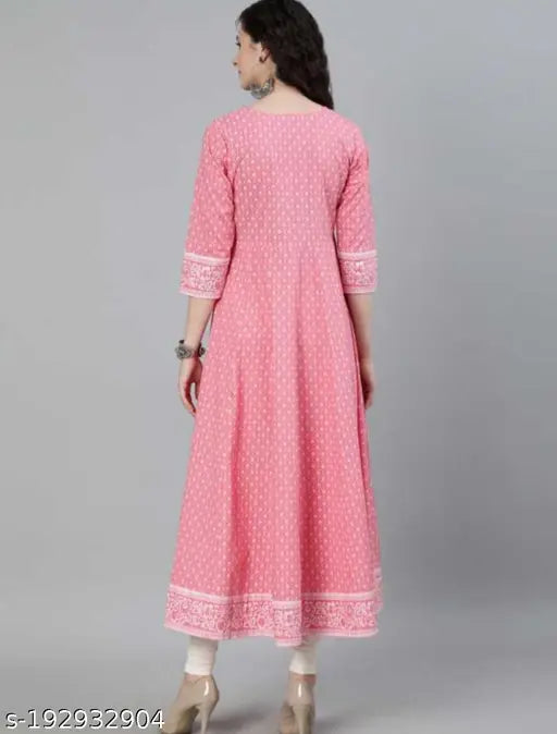 Peach silver rayon embroidery kurti, three-quarter sleeve, printed combo for women, India origin