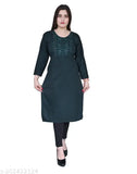 Wool embroidered A-Line kurtis for women, solid design in S (36in bust, 42in length), M (38in bust, 42in length), L (40in bust, 43in length)
