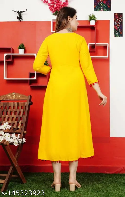 Indian Rayon Anarkali kurti, embroidered pleats and three-quarter sleeves. M (38in bust, 46in length), L (40in bust, 46in length), XL (42in bust, 46in length). Stylish, elegant, and comfortable workwear for functions, festivals, parties, or weddings