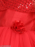 Red embellished net hi-low girls party dress, toy balloon design for 1-2 years