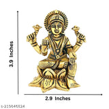 Brass Kamal Sitting Lakshmi Idol, golden yellow figurine, 2.9" x 2" x 3.9", Indian handcrafted decorative item