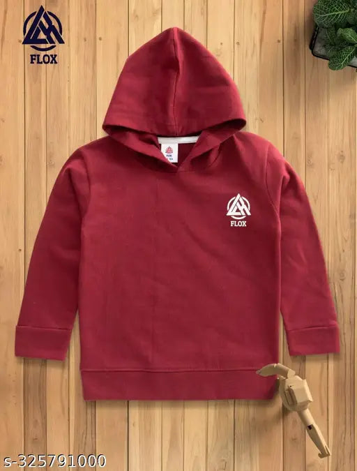 Maroon cotton blend kids hoodie - Solid pattern, comfortable and stylish for winter wear or special occasions