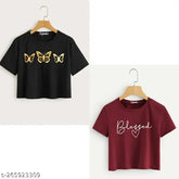 Cotton blend printed crop top for women, versatile and stylish basic, XL size (bust 38 in), elevated wardrobe essential made in India