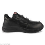 Boys synthetic leather Gola-Black school uniform running shoe with Velcro fastening, ideal for comfort and durability in growing feet. Solid net pattern. Made in India