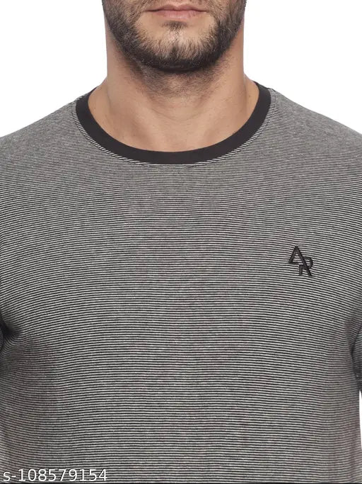 Adro Cotton Striped T-Shirt for Men, self-design in 5 sizes: S-XXXL, Indian homegrown brand