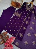 Purple Georgette Kurta with heavy embroidery and bell sleeves, perfect for cocktail or formal events. Limited stock available." (113 characters)
