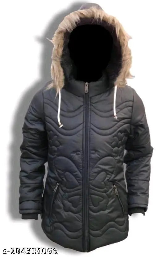 Stylish polyester winter jacket for baby girls, fill with polifill, solid pattern, sizes 12-6 years, India origin