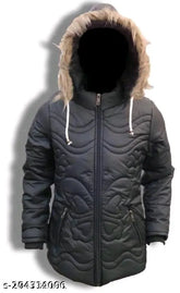 Stylish polyester winter jacket for baby girls, fill with polifill, solid pattern, sizes 12-6 years, India origin