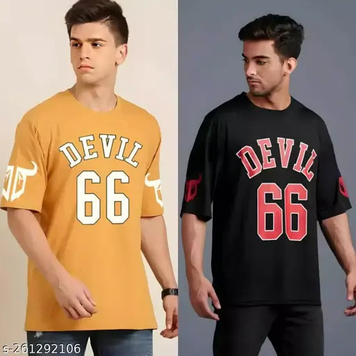 Cotton blend, printed #Devil_Men_Tshirt, fashionable round neck (M: 38in chest, 27.5in length / L: 40in chest, 28.5in length / XL: 42in chest, 29.5in length), India origin