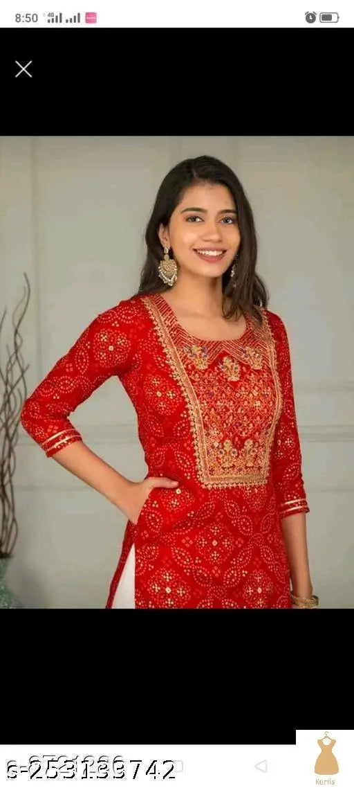Rayon printed sharara set, three-quarter sleeves kurta with sharara bottomwear in various sizes from S to XXL, originating from India