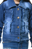 Blue denim kids' jacket, stretchable and washable, trendy design for winter fashion-forward looks