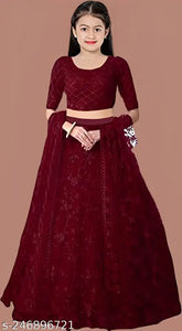 Embroidered Tissue Lehenga Choli Set in Heavy Net, Indian Kids Ethnic Wear for ceremonies & festivals