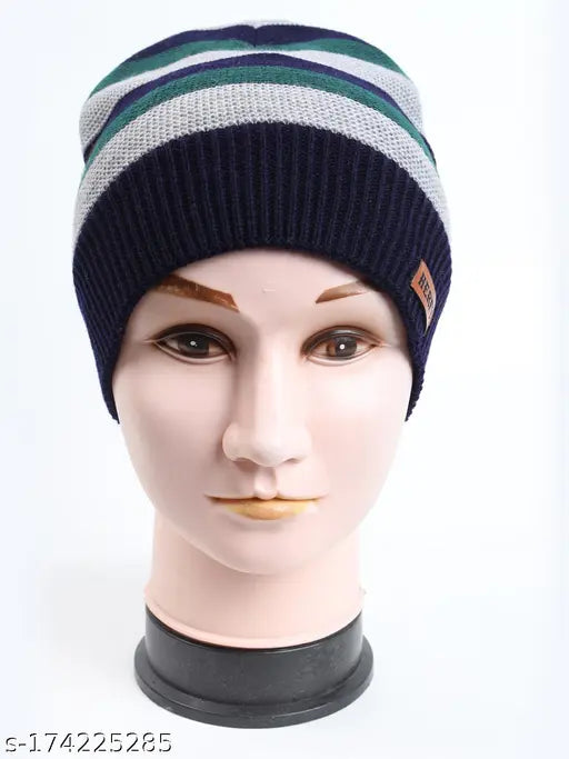 Arcylic mens winter cap, solid pattern, warm and stylish, made in India