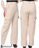 Women's mid-waist cotton blend cargo trousers for regular use and casual wear, offering comfort and a nice fit with four pockets, made in India (lycra lining, ladies pants, casual pants, women wear pants)