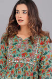 Women's floral viscose rayon three-quarter sleeve anarkali kurta, vibrant printed combo for women's fashion. Model wears size M (38in bust, 44in length)