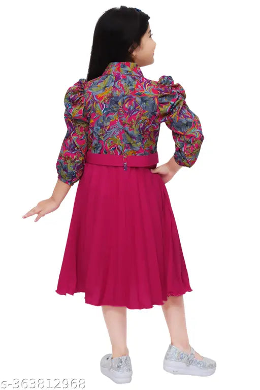 Kids party festive crepe frock, printed net design, suitable for celebrations like weddings, parties, and religious gatherings