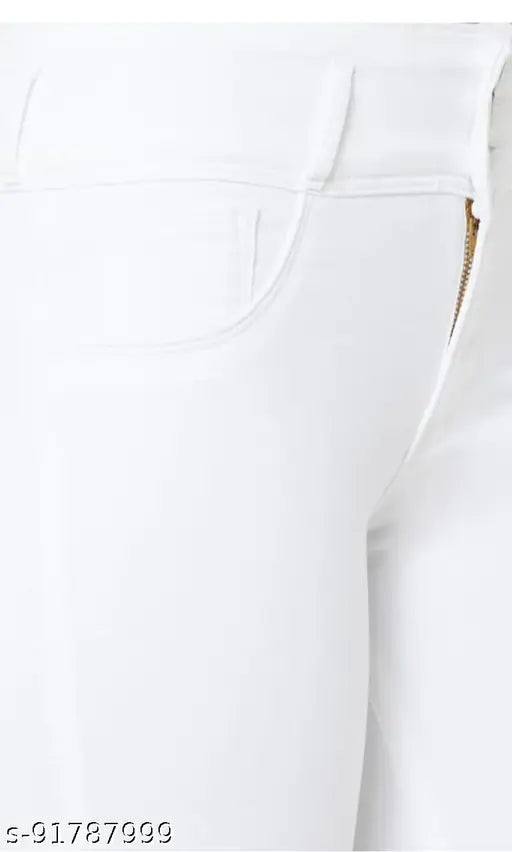 White denim high-rise jeans, lightweight and soft for a comfortable fit, perfect for work or play, from Allure Motifs, India