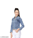 Blue denim Women's Teen Patti Jacket Dhol Design - Solid pattern, long sleeves, sizes S-XL, 20-21" length, India origin