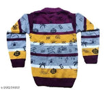 Printed purple wool long-sleeve top for kids, suitable for ages 3-4 years, made in India