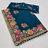 Georgette embroidered party saree with matching blouse, Indian workwear for women