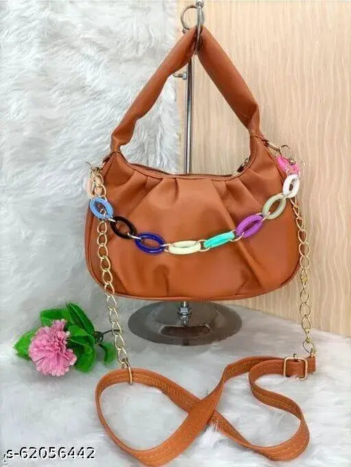 PU slingbag, free size, 2 compartments, self-design, perfect for trendy women, made in India