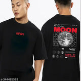 Black cotton blend oversized graphic print t-shirt for men, featuring a panda design on the back