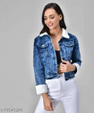 New stylish women's denim jacket, distressed indigo long sleeves - size S/M, fashionable denim wear