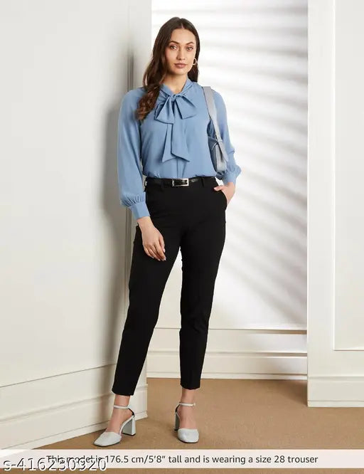 Black cotton-lycra Lifetarm women's formal trousers, stylish and polished for professional wear. Sizes: S (29/26/30), M (30/27/31), L (32/28/32), XL (34/29/33)