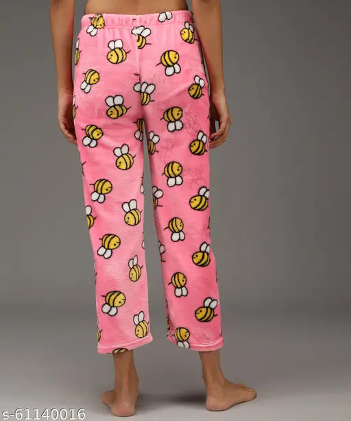 Bright, soft velvet calf-length pyjamas (N2), India-made women's unique polyester nightsuit