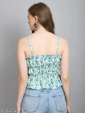White striped printed polyester crop top for women, casual and fashionable