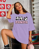 Panda printed oversize cotton blend t-shirt for girls and women, featuring vibrant panda design