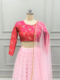 Art Silk and net Lehenga Choli with embroidered design, semi-stitched (38m x 41m lehenga, 0.8m unstitch choli, 2.2m dupatta), India origin, ready to ship