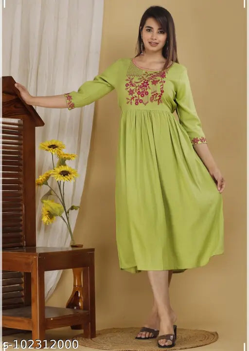 Rayon embellished Gvastra kurta, single pack - intricately embroidered Indian women's clothing with three-quarter sleeves