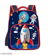 Blue polyester school backpack with rocket launcher design, ideal for class 1-8 students, spacious main compartment and multiple pockets