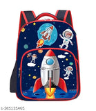 Blue polyester school backpack with rocket launcher design, ideal for class 1-8 students, spacious main compartment and multiple pockets