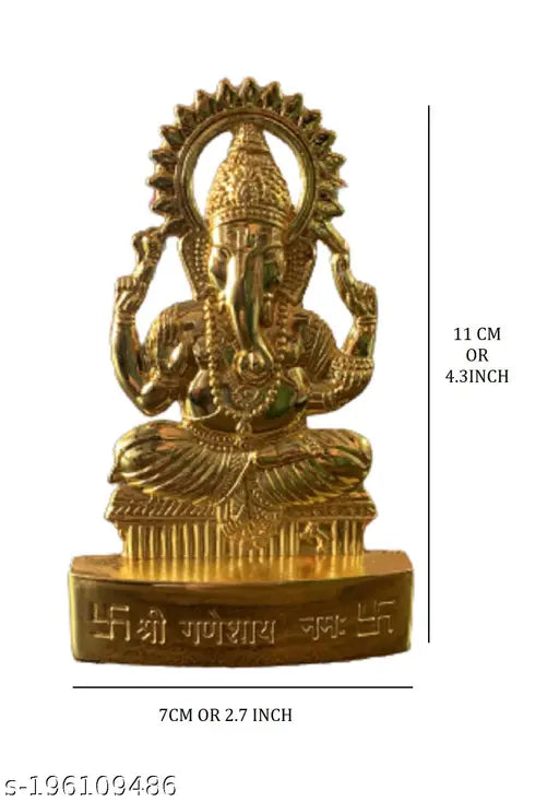 Brass Ganesh idol, 11cm tall, traditional Indian home decor