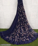 Moss satin and silver border chiffon saree, Indian party wear in free size, 5.5m long