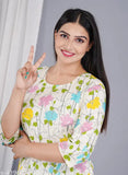 Women's cotton printed night suit set top and pajama set, three-quarter sleeves, comfortable cotton sleepwear for women