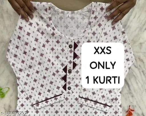 Trendy cotton kurti trouser set with dupatta, printed three-quarter sleeves, XXS only 1 kurti. Indian fashion for women