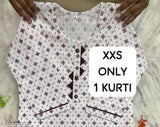 Trendy cotton kurti trouser set with dupatta, printed three-quarter sleeves, XXS only 1 kurti. Indian fashion for women