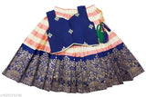 Traditional art silk Pattu Pavadai Lehenga Choli for kids, embroidered and zari-stitched, perfect for special occasions. Jacquard design, stitched net with inner lining for comfort. Available in various sizes from 6-8 years old, country of origin: India