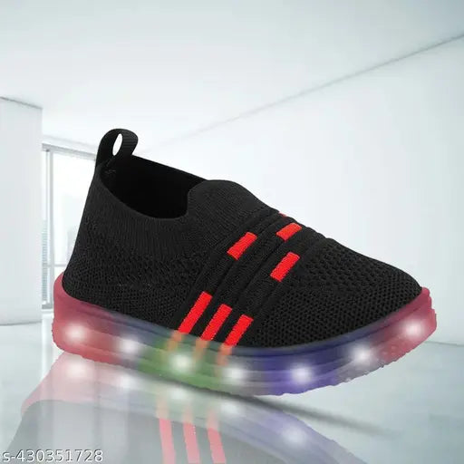 Redburg kids LED light shoes, synthetic and Eva sole, slip-on Angry Birds pattern, boys and girls casual shoes - BlackRed