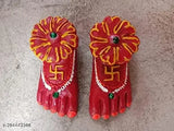 Terracotta clay Lakshmi Charan, small size Paduka for prosperity and wealth, red ceramic footprint for Diwali puja (Set of 1)