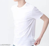 Mens cotton round neck half sleeve plain white t-shirt - regular fit, India origin