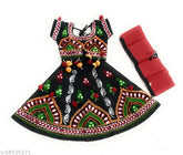 Black cotton printed Lehenga Choli set for baby girls with ethnic motif, short sleeves, and traditional craftsmanship - Indian festival attire in pure cotton