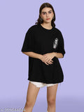 Black cotton oversize printed womens tshirt with short sleeves, ultra-soft and breathable