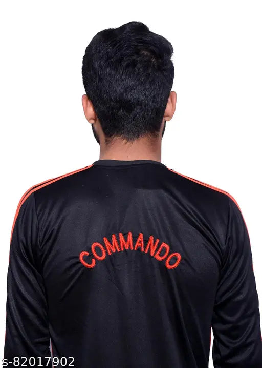Black nylon army t-shirt with self-design, long sleeves
