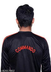 Black nylon army t-shirt with long sleeves, self-design pattern. Ideal for running and walking, made in India