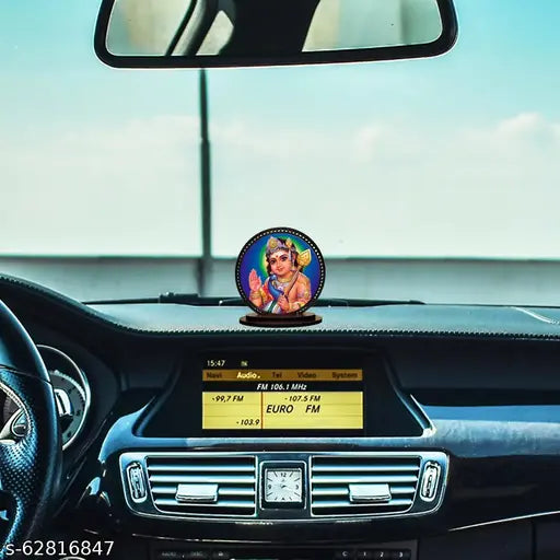 Murugan Kartikeya car dashboard idol, wooden finish showpiece for positive vibes in Indian-made car decor