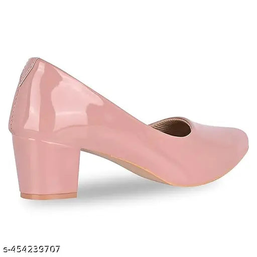 Peach synthetic leather solid pumps heels, comfortable for office parties or formal occasions, Indian traditional footwear